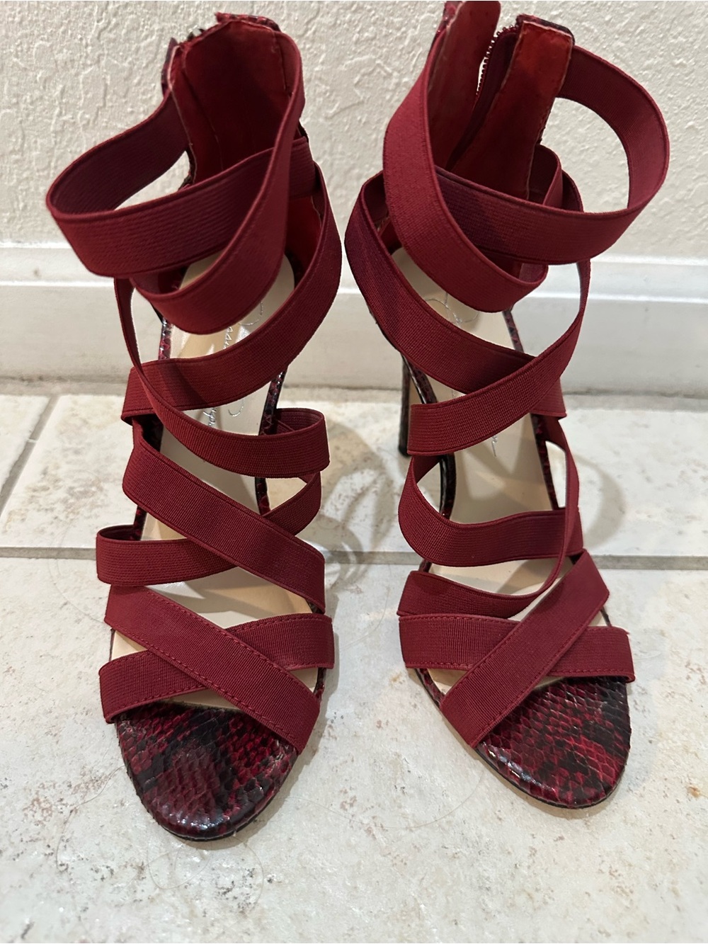 Jessica Simpson Red Strappy Snake-Print High Heels